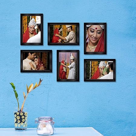 Presto Personalized Laser Engraved Individual Wooden Photo Frames Collage Gift for Home Walls Decoration with Photo Print (Black, 6)