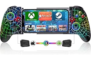 Mocagen Phone Controllers for iPhone/Android with Programmable/Hall Effect Joysticks & Triggers/Dynamic Light/Turbo Handheld Video Gaming for Linux