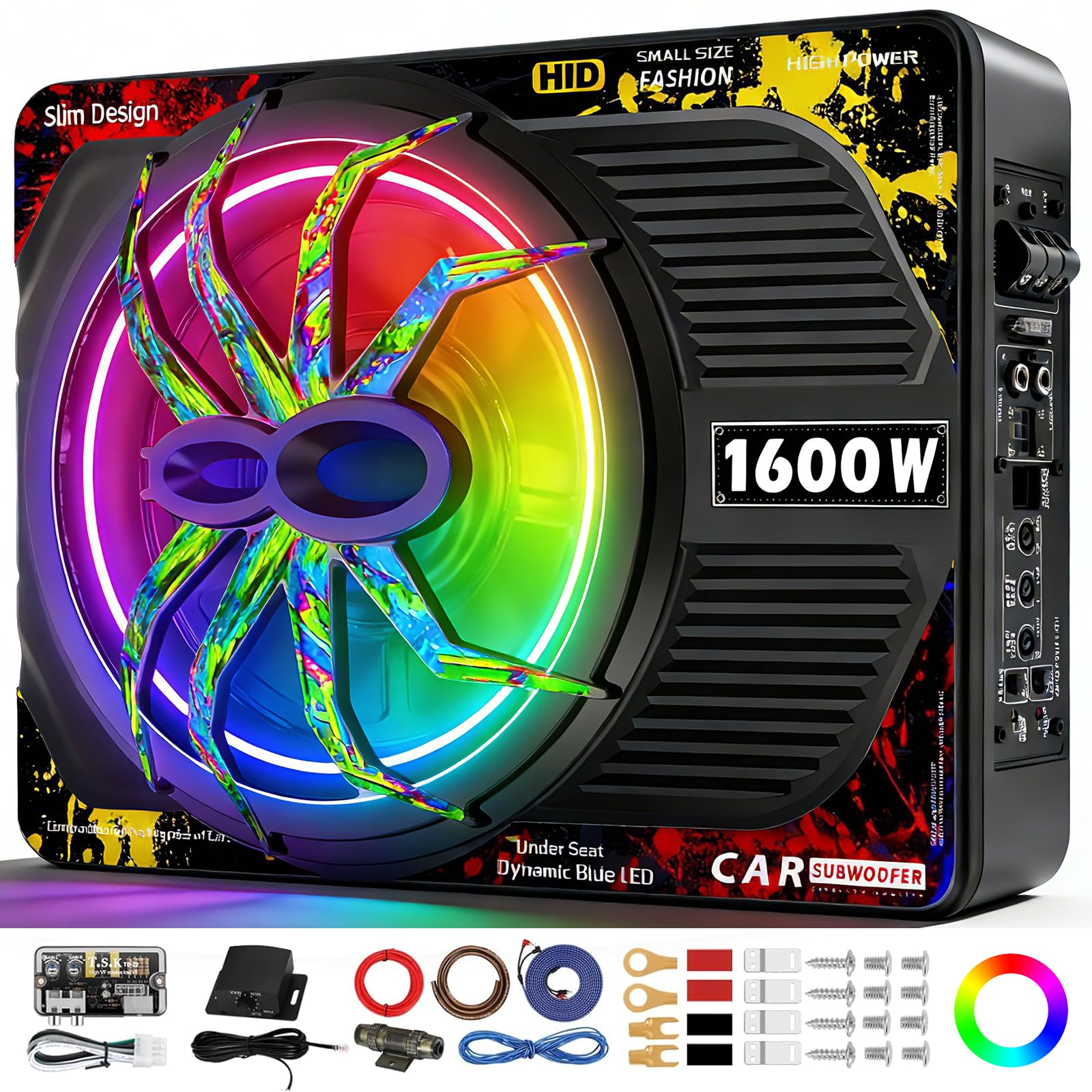 Photo 1 of TZGBASS 2026 Upgraded 1600W Slim Underseat Car Subwoofer and Amp Package with RGB Beat-Synced Light, Built-in Class D Amp, Subsonic Deep Bass, Under Seat Subwoofer for Truck SUV Jeep