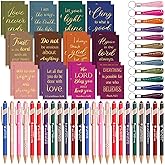 Estune 72 Pcs Christian Bible Gifts Set Bulk Religious Scripture Notebooks Scripture Quote Inspirational Ballpoint Pens Verse Keychain Christmas Inspirational Bible Gifts for Office(Religion)