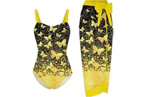 UNIFACO Girls One Piece Swimsuit with Cover Up Skirt 2 Piece Bathing Suit Swimwear Sets 6-12T