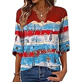 Kistore Womens 3/4 Length Sleeve Tunic Tops Casual V Neck Shirts Business Work Blouses Trendy Flowy Tees