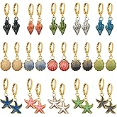QLYOVWE Bohemian Seashell Dangle Earrings Set for Women 12-15 Pairs Starfish Shell Pearl Drop Earrings Collection Summer Beach Style Earring Gold Plated Ocean Theme Jewelry Gifts