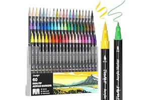 JusArt 60 Colors Dual Tip Acrylic Paint Pens Markers, Brush and Fine Tip, Premium Paint Pens for Wood, Canvas, Egg, Stone, Fabric, Rocks, Metal, Glass, Ceramic, DIY Crafts Making Art Supplies Gifts