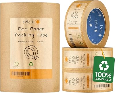 Koju Kraft Paper Packing Tape 48mm x 50m 3 Pack Eco Friendly Recyclable