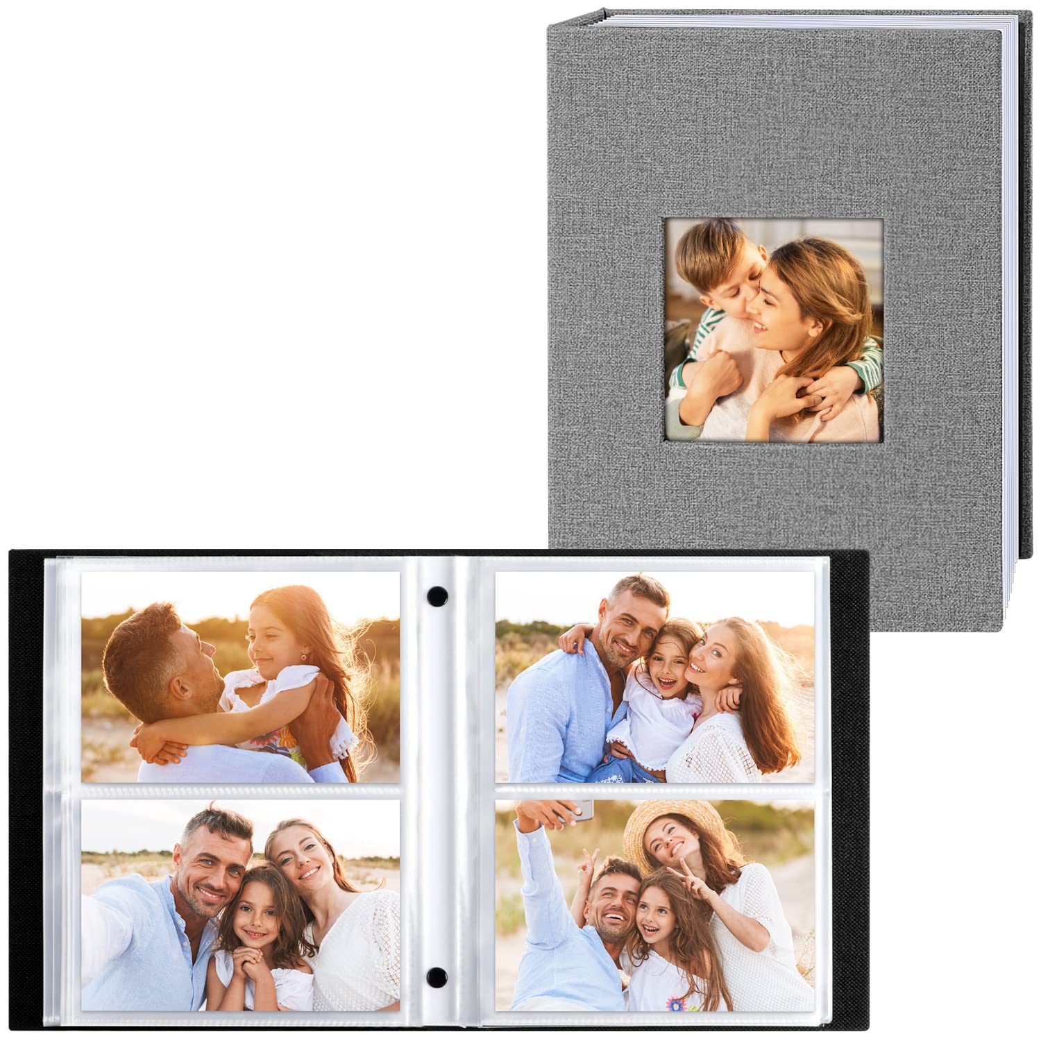 Benjia Photo Album 6x4 Slip in, Linen 200 Pockets Photo Albums Holds Landscape Only 10x15cm Picture Grey 2 Packs