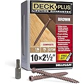 Deck Plus Brown Star-Drive Composite Deck Screws #10 x 2-1/2", 75 Pk | Dual thread stops mushrooming, resists cam-out, small head seats flush, wood decking, dock boards, weather-resistant, durable