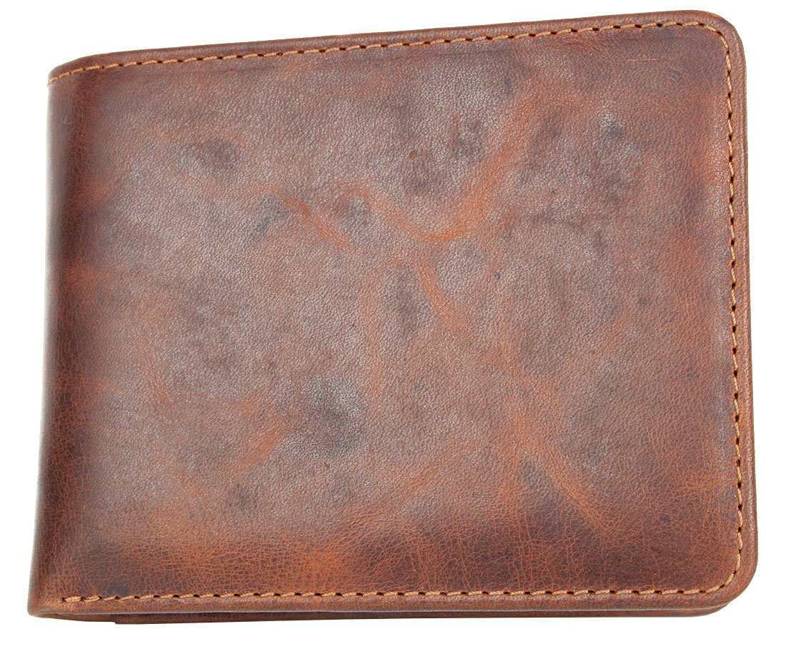 FLW Men's compact sized natural genuine leather wallet