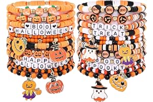 Taouzi Halloween Bracelets Bulk Halloween Jewelry for Women Handmade Stackable Stretch Surfer Heishi Friendship Bracelets Halloween Gifts for Women Teen 24Pcs