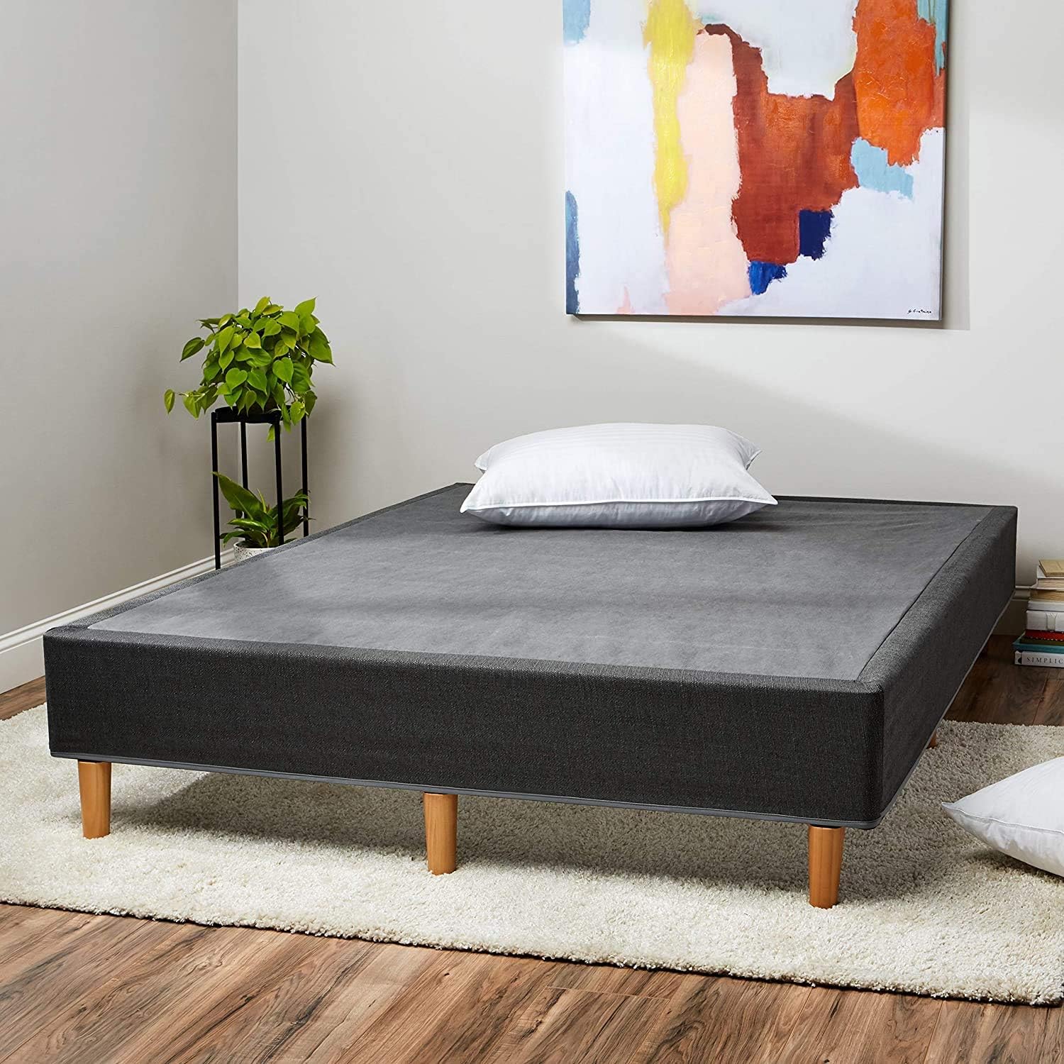 Basics Premium Foldable Mattress Foundation/Box Spring with Steel Slats and Wood Legs, Tools-free Assembley, Full: Furniture & Decor