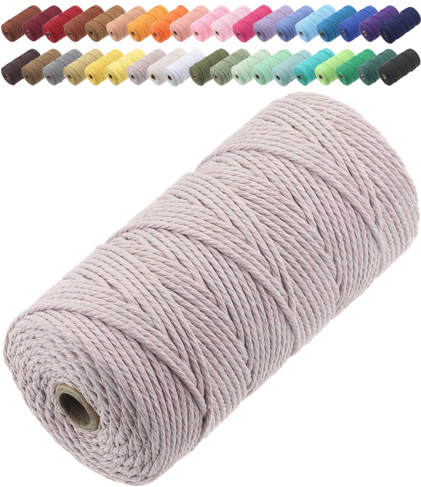 GOHOF Macrame Cord 3mm x 150m Premium Cotton Macrame Rope, 4 Strand Twisted Soft Cotton Cord, One of The Most Perfect Materials for Macrame Art, Cotton String Without Chemicals (Warm Gray) — image 1