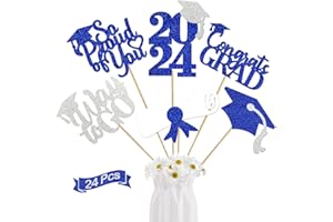 TTDQ 24Pcs Graduation Centerpieces for Tables 2024 Graduation Centerpiece Sticks Class of 2024 Centerpiece Sticks for Graduation Table Decorations Graduation Decorations 2024 (blue sliver)