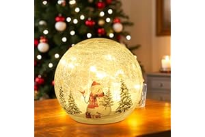 RANSCAH Christmas Snowman Globe with LED Lights, Christmas Decorations Indoor, Lighted Crackle Glass Globes,Battery Operated Xmas Globe Decor for Tabletop Home Party Centerpiece (5.9'')