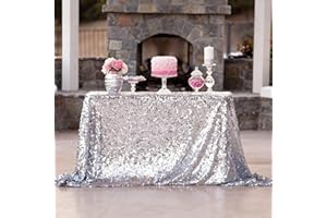 ShiDianYi 50''x72''Silver Sequin Tablecloth, Wedding Table Cloth, Sparkle Sequin Linens, Glitz, Sequin Cake Tablecloth, Sequin Tablecloth (50''x72'')