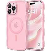 CAPRARO Cute for iPhone 15 Pro Case, Compatible with MagSafe, [Curly Wave Edge] [Full Camera Protection] [14 FT Drop Protection] Magnetic Phone Case for 15 Pro 6.1 Inch, Peach Pink