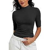 kayamiya Women's Mock Neck Tops Business Casual Short Sleeve Cotton T Shirts Slim Fit Dressy Basic Tee