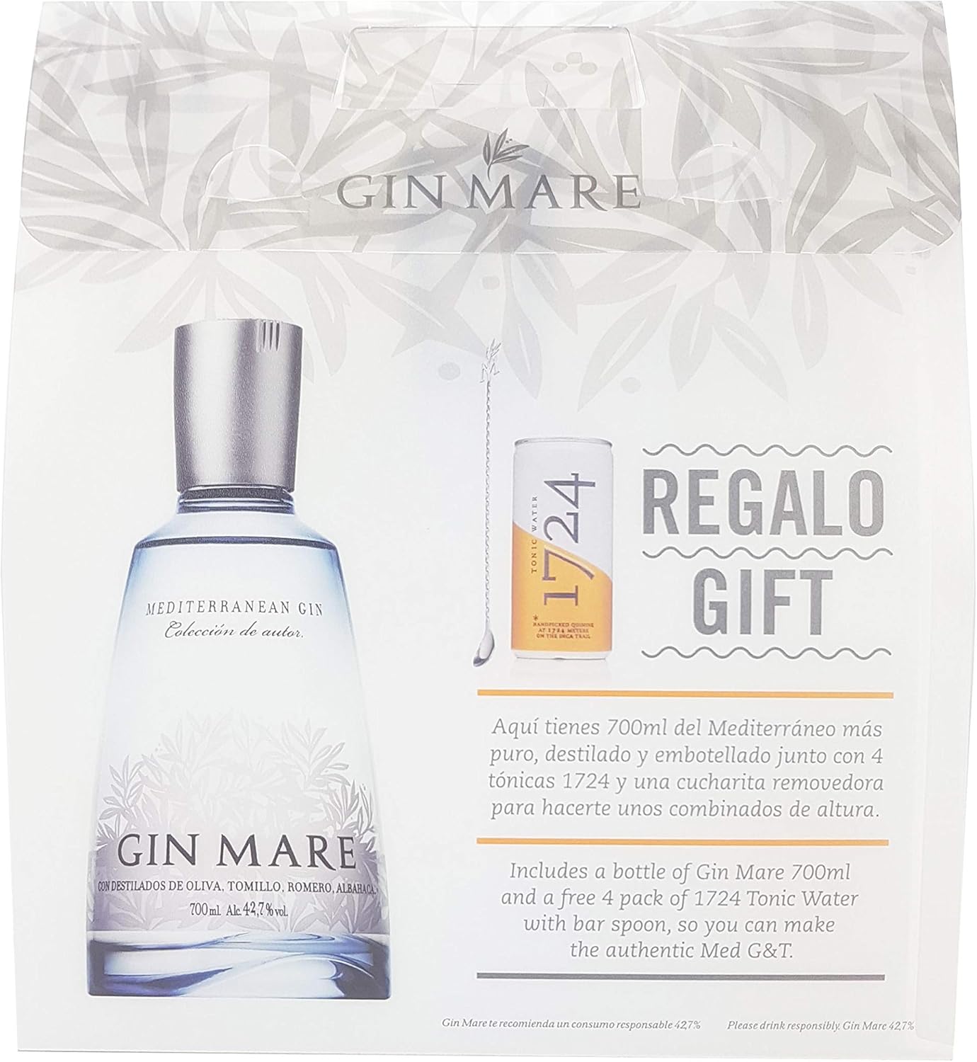 Gin Mare Geschenkset Gift Pack mit 1x Gin Mare 0,7L (42,7 Vol) + 4 x