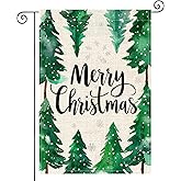 HOMETITUTE Merry Christmas Garden Flag 12x18 Inch Welcome Garden Flags Burlap Double-Sided Trees Merry Christmas Holiday Banner Winter Flag for Yard Lawn Decoration