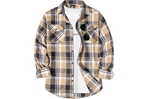 ZITY Men Plaid Flannel Shirts Long Sleeve Casual Button Down Collar Jackets for Men with Pockets