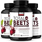 Force Factor Total Beets Blood Pressure Support Beet Root Capsules, 1800mg Organic Beet Root Powder Supplement with Hawthorn Berry to Support Circulation and Blood Flow, 270 Vegetable Capsules, 3-Pack