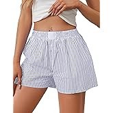 Ythomm Womens Lounge Shorts Y2k Striped Print Elastic Waist Pajama Shorts Cute Boxers Bottoms With Pockets Comfy Sleepwear