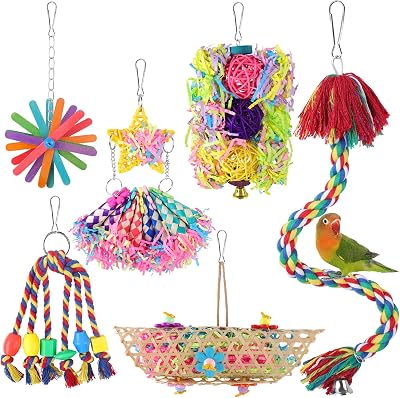 Pethee 6 Pack Bird Shredding Toys Budgie Parrot Chewing Cage Hanging