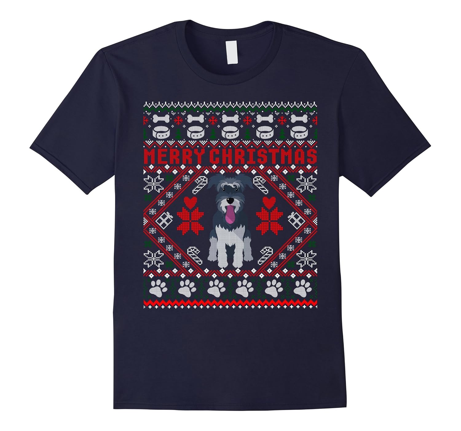 Schnauzer Dog Merry Christmas Ugly Xmas Sweater T-Shirt-Rose