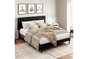 HAOARA Queen Size Platform Bed Frame with Velvet Upholstered Headboard, Queen Bed Frame with Strong Wood Slats, Box Spring Optional, Mattress Foundation, Easy Assembly Black