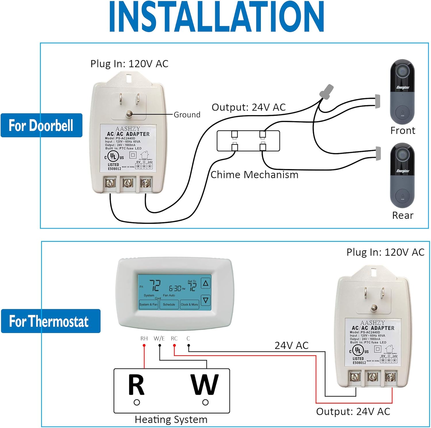 40va Ac Transformer Ptc Fuse Led Indicator 3 Prong Plugin 120vac To 24vac Power Adapter C Wire Adapter Compatible With Ring Nest Doorbell Thermostats Ul Certified 24v Transformer 24vac Transformers Mishavig Tools