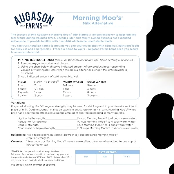AUGASON FARMS MORNING MOO’S MILK ALTERNATIVE CAN, EMERGENCY FOOD STORAGE, EVERYDAY MEALS, 93 SERVINGS