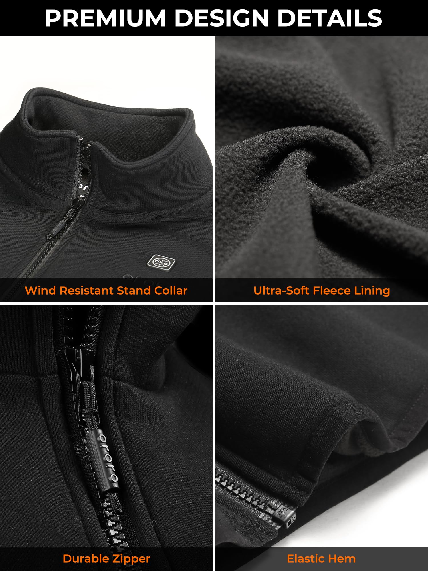 ORORO [Upgraded] Men's 4-Zone Heated Fleece Vest with Heated Collar, Lightweight Heating Vest with Battery
