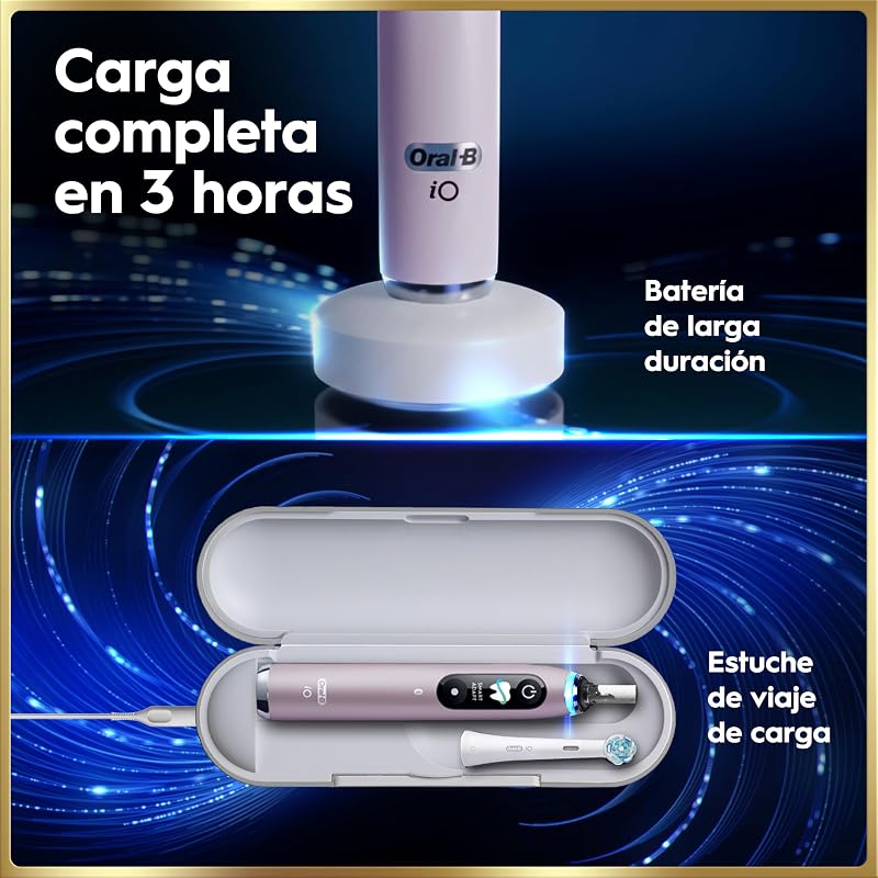Escova de dentes elétrica oral-b io 9 com cabo recarregável, 1 cabeça, estojo de viagem com carregador e estojo magnético, projetada pela braun, presentes originais para mulheres e homens - rosa