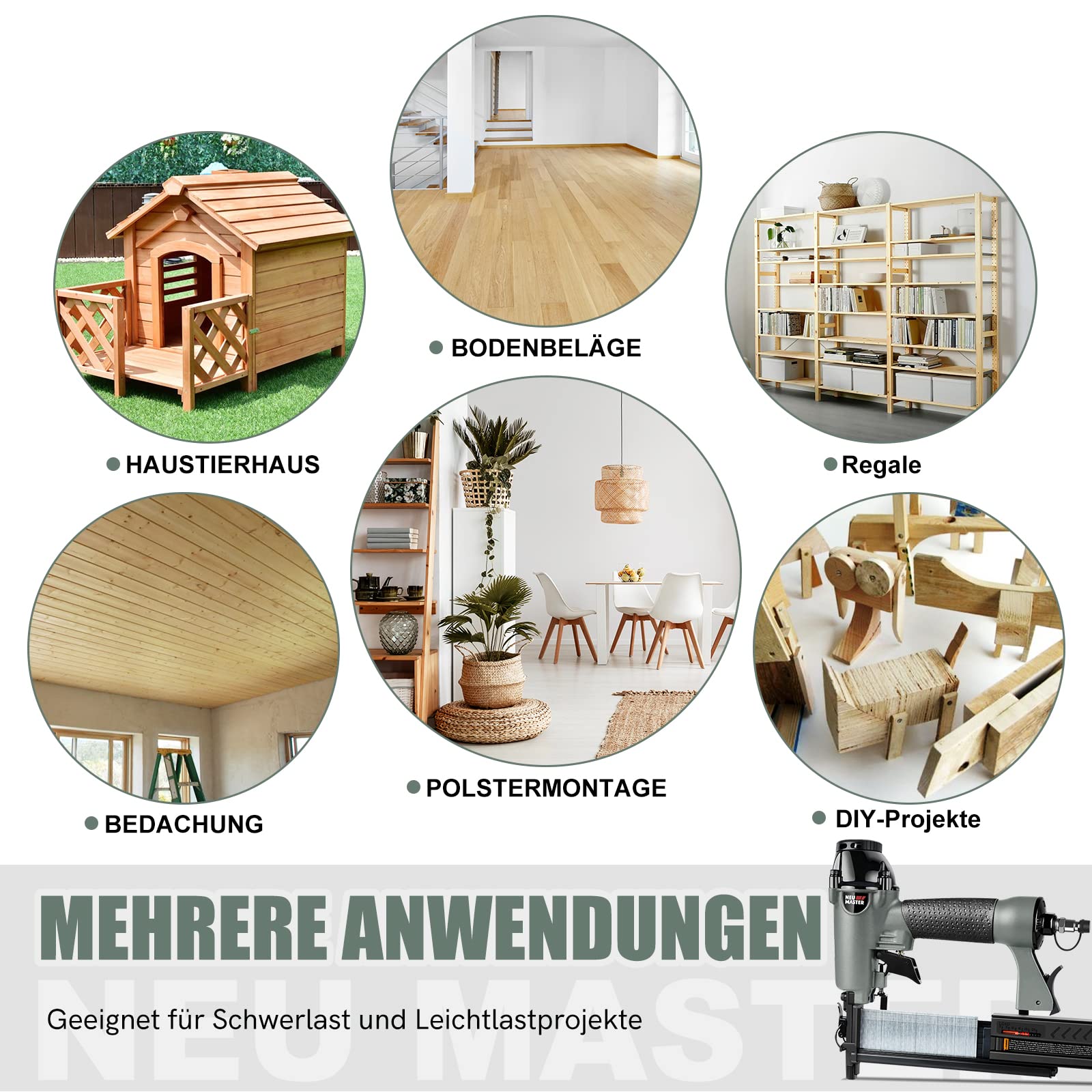 NEU MASTER Druckluftnagler, 2 in1 Drucklufttacker mit Transportkoffer inkl. 800 Nägel und 200 Klammern für Werkstatt und Haus 5