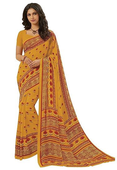 Womens Orange Georgette Printed Saree And Blouse Material_RKSCSU35116