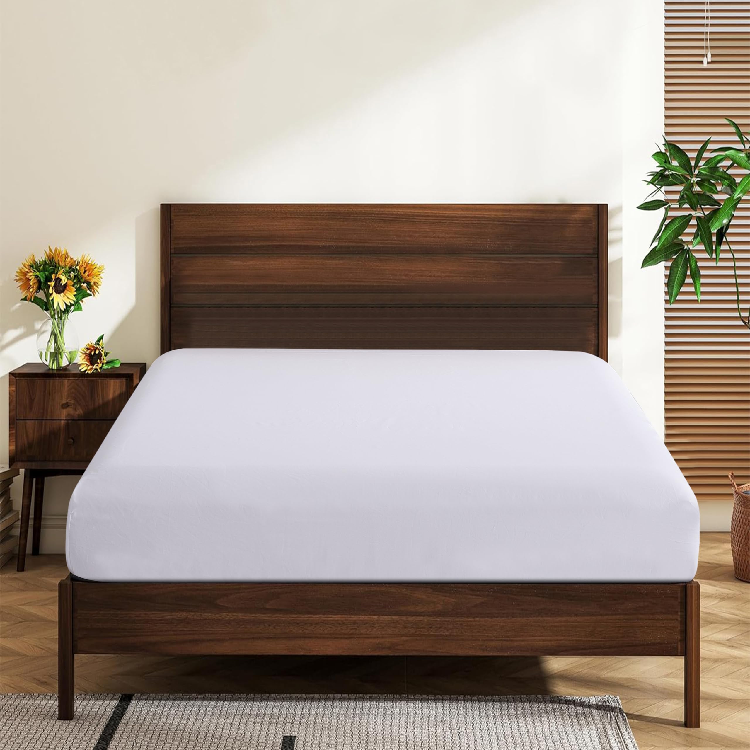 Queen Size Fitted Sheet 100% Egyptian Cotton Fitted Sheets 600 Thread Count 16" Deep Pocket Fitted Sheet, Shrinkage & Fade Resistant-Easy Care (Queen, White)