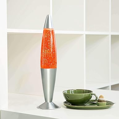 Lavalampe 42cm Orange Glitterleuchte E14 25W Kabelschalter Geschenkidee Weihnachten inklusive Leuchtmattel Retro Leuchte