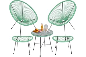 SKYFISH 5 Pcs Patio Conversation Set, Outdoor Patio Furniture with Coffee Table &Footstool for Balcony Backyard, All-Weather Conversation Bistro Set with Rope, Indoor Lounge Seating Chair Set, Green