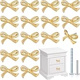 MorningRo 16 Pcs Gold Bow Drawer Knobs for Dresser, Small Size | Vintage Brass Drawer Pulls for Dresser, Mounting Screws, Bow Door Knobs for Bedroom Kitchen Cabinet
