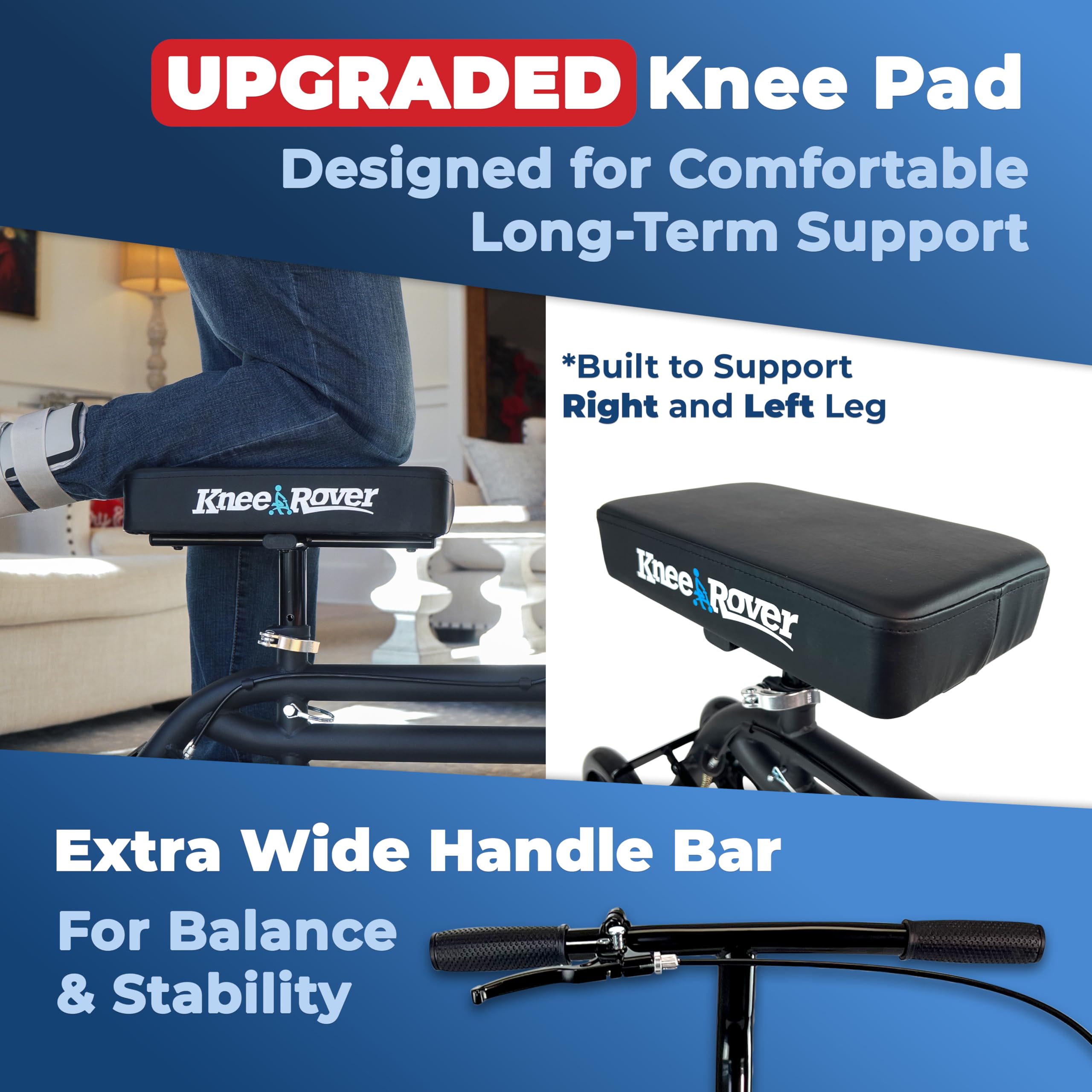 KneeRover Economy Knee Scooter Steerable Knee Walker for Adults for Foot Surgery, Broken Ankle, Foot Injuries - Foldable Knee Rover Scooter for Broken Foot Injured Leg Crutch (Black)