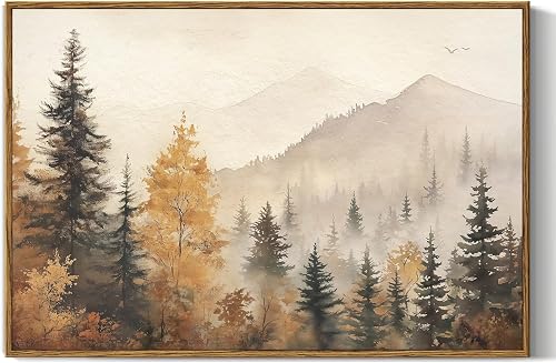 InSimSea Fall Forest Large Wall Art Decor, Trees Autumn Mountains, 16x24in | Wall Decor for Living Room Bedroom Office, Vintage Landscape Framed Canvas Prints, Home Desk Decorations