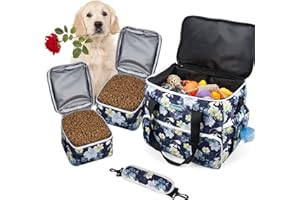 Goodio Dog Travel Bag,Pet Travel Bag with Two Dog Food Storage Container,Double-Layer Airline Approved Pet Supplies Bag,Suitable for Dog and Cat Small Pet,Weekend Hiking, Dog Park