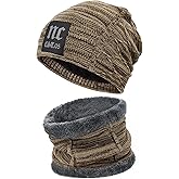 FZ FANTASTIC ZONE Mens Womens Winter Beanie Hat Scarf Set Warm Knit Thick Fleece Lined Skull Cap Neck Warmer for Men Women
