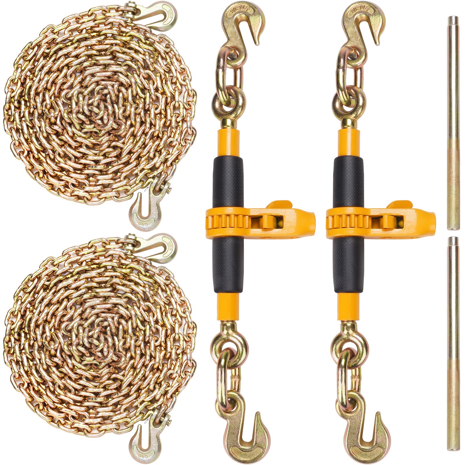 Photo 1 of VEVOR 3/8"-1/2" Ratchet Chain Binder with Chain, G80 12000 lbs Secure Limit, Heavy Duty Load, Labor-Saving Anti-Skid Handle, Tie Down Hauling Chain Binders for Flatbed Truck Trailer, 2 Set & Yellow