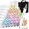 SFAIH Pastel Alcohol Markers Brush Tip - 51 Colors Double Tipped Art Markers for Artist Adult Coloring Illustration, Gifts for Artist Adult, Dual Tip Brush & Fine - Refillable Ink, Colorless Blender