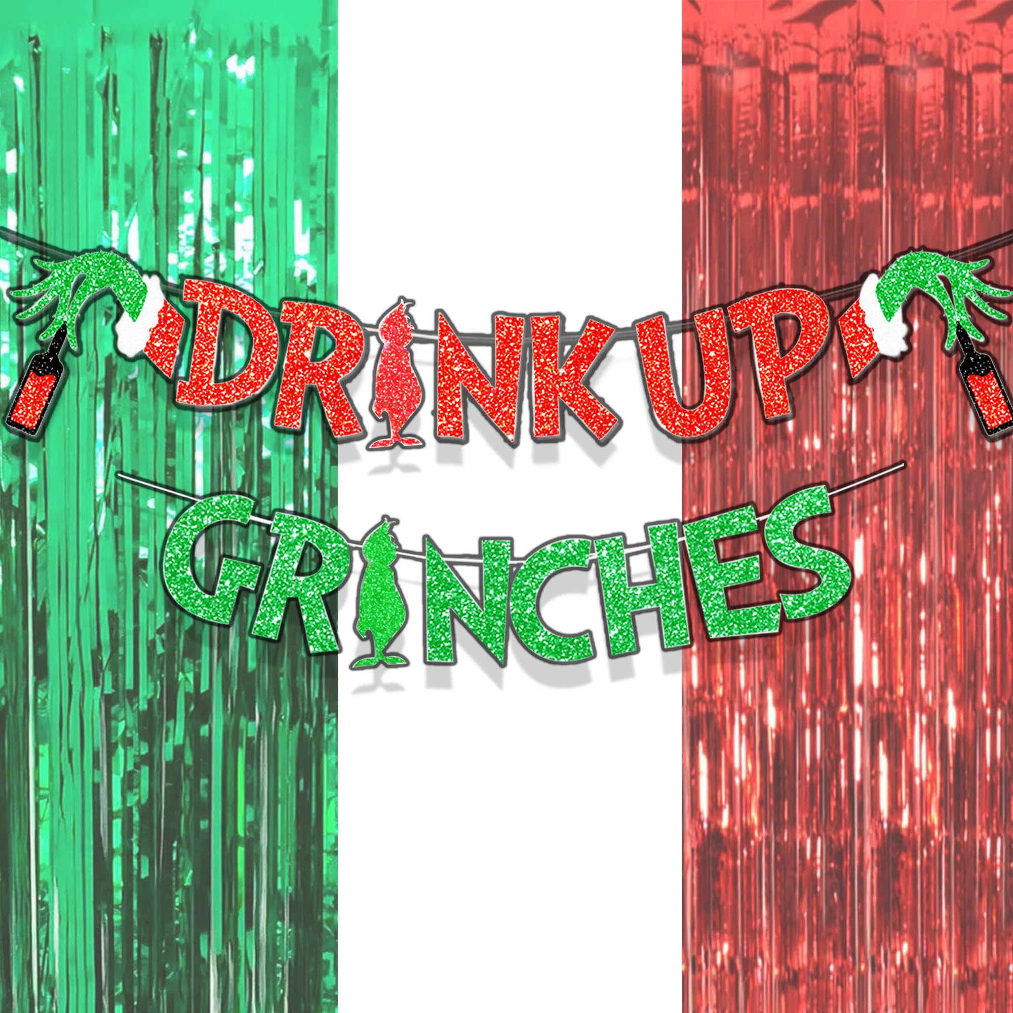 JeVenis Glittery Drink Up Grinchmas Banner Christmas Decorations Banners Grinchmas Christmas Party Decorations Christmas Party Decoration Adults Friendsmas