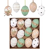 Valery Madelyn 12Pcs Plastic Easter Eggs Ornaments Tree Decoration, 2.36" Beige Green Easter Eggs Bulk, Shatterproof Decorative Hanging Decorations for Spring Holiday Party Decor