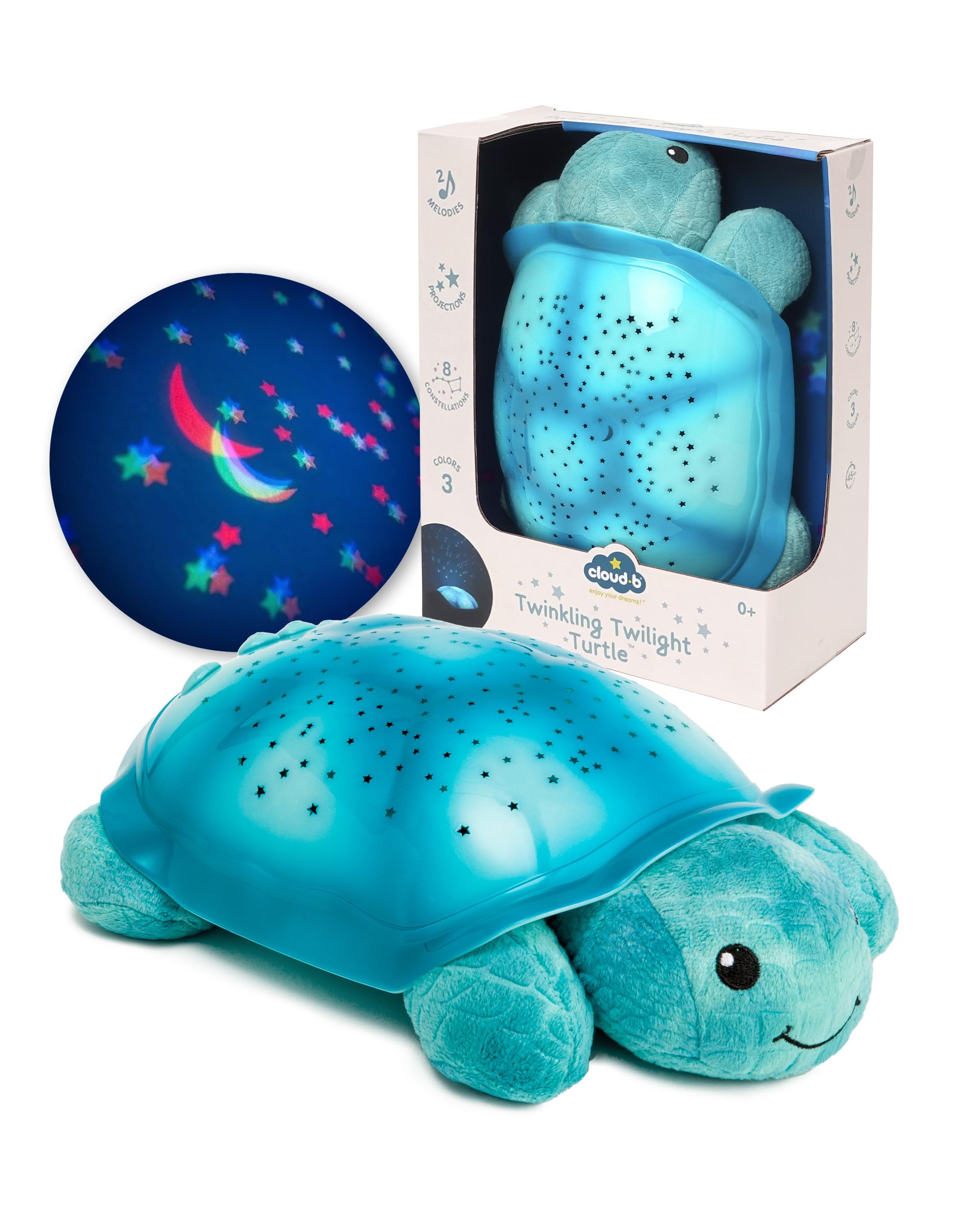 Cloud b Twinkling Twilight Turtle Aqua , Galaxy Projector Night Light & White Noise Machine Baby Soothing | 8 Constellations, 2 Melodies, 3 Colours | Starry Kids Night Light Comfort for Mums & Parents