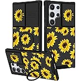 Funermei for Samsung Galaxy S25 Ultra Case - Women Girls Cute Phone Cover Pretty Aesthetic Girly Sunflower Flower Unique Design with Camera Cover Ring Stand Funda for Samsung S25 Ultra Case