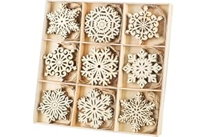Binswloo 36pcs Wooden Snowflakes Ornaments, Wood Hanging Cutout Embellishment for Rustic Christmas Tree Decoration DIY Crafts Gift Tags, 3.5Inch
