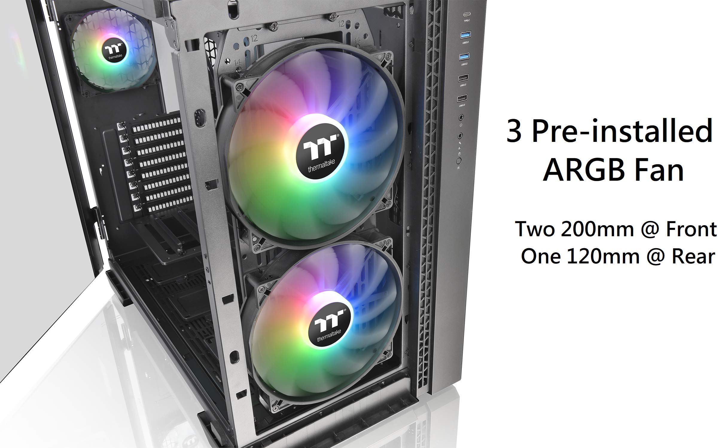 Thermaltake View 51 Motherboard Sync ARGB E-ATX Full Tower Gaming Computer Case with 2 200mm ARGB 5V Motherboard Sync RGB Fans + 140mm Black Rear Fan Pre-Installed CA-1Q6-00M1WN-00